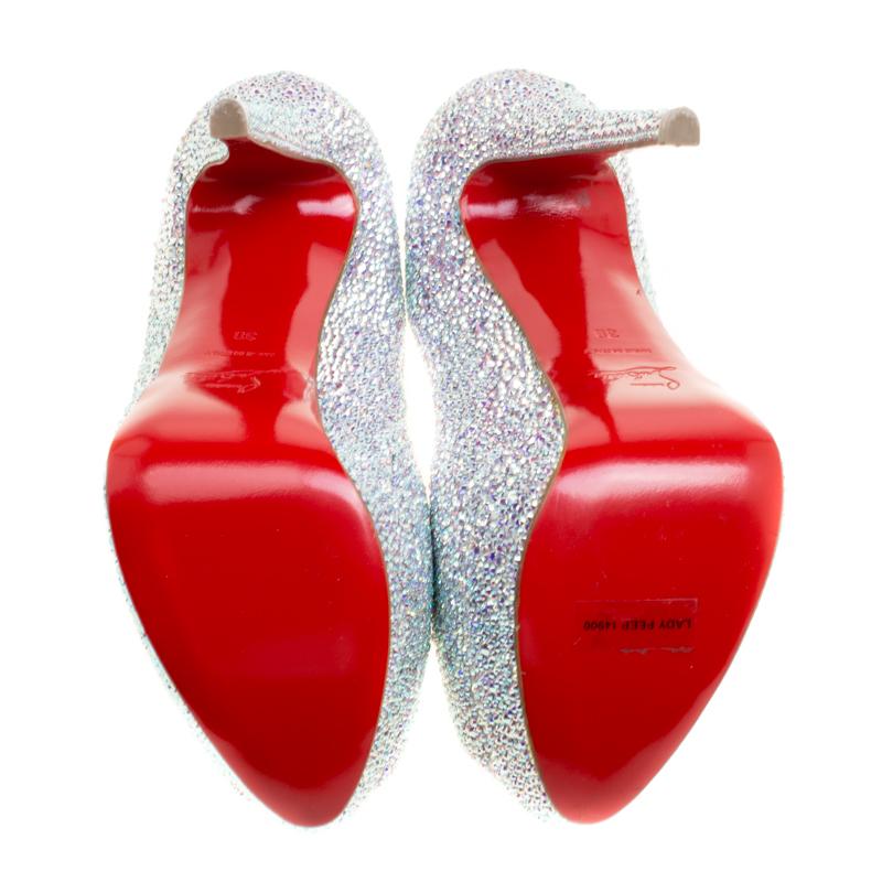 Women's Christian Louboutin Crystal Embellished Lady Peep Toe Aurora Boreale Platform Pu