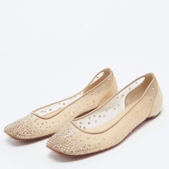 Christian Louboutin Crystal Embellished Mesh Square Toe Ballet Flats Size 38.5