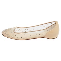 Christian Louboutin Crystal Embellished Mesh Square Toe Ballet Flats Size 38.5