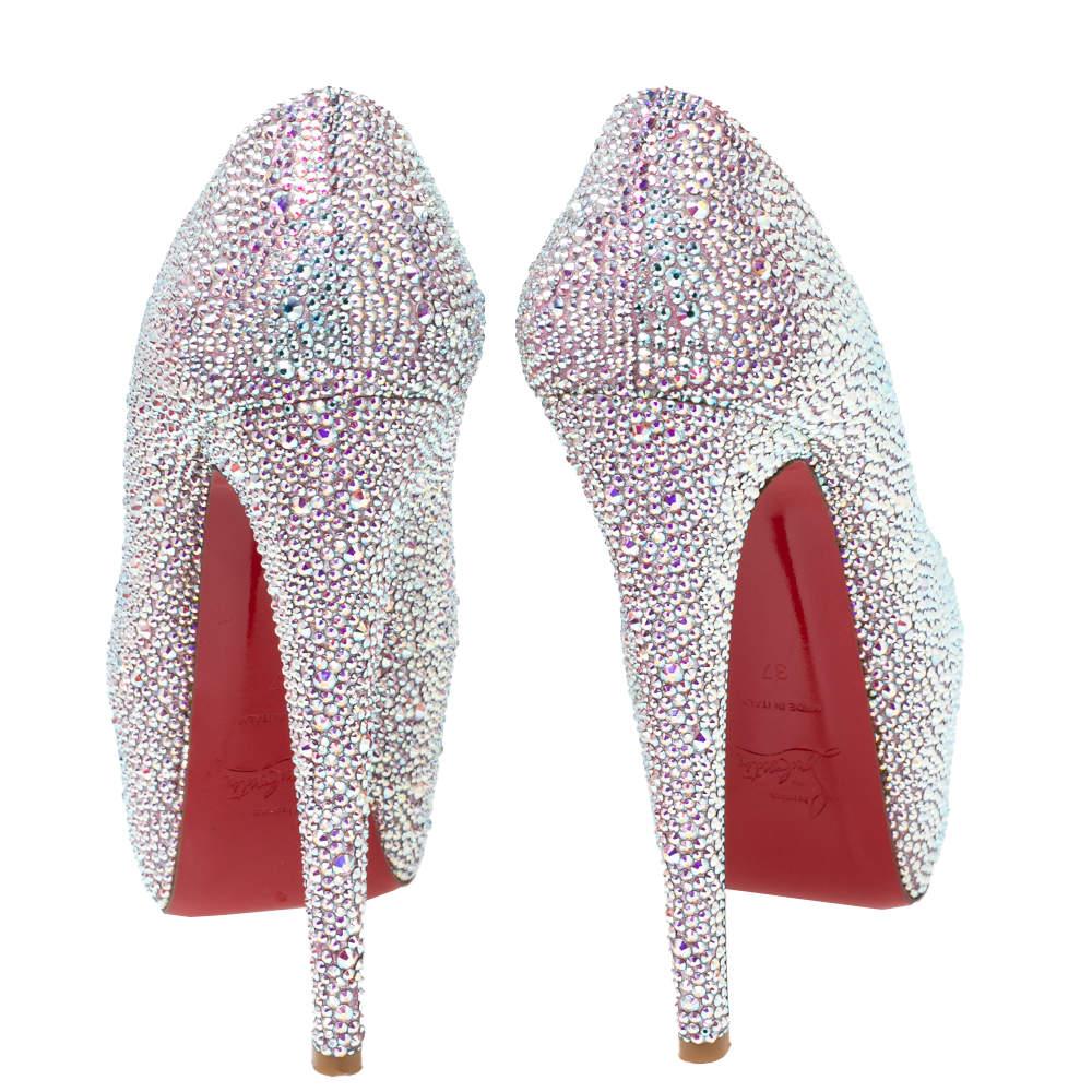 Christian Louboutin Crystal Embellished Suede Daffodile Platform Pumps Size 37 1