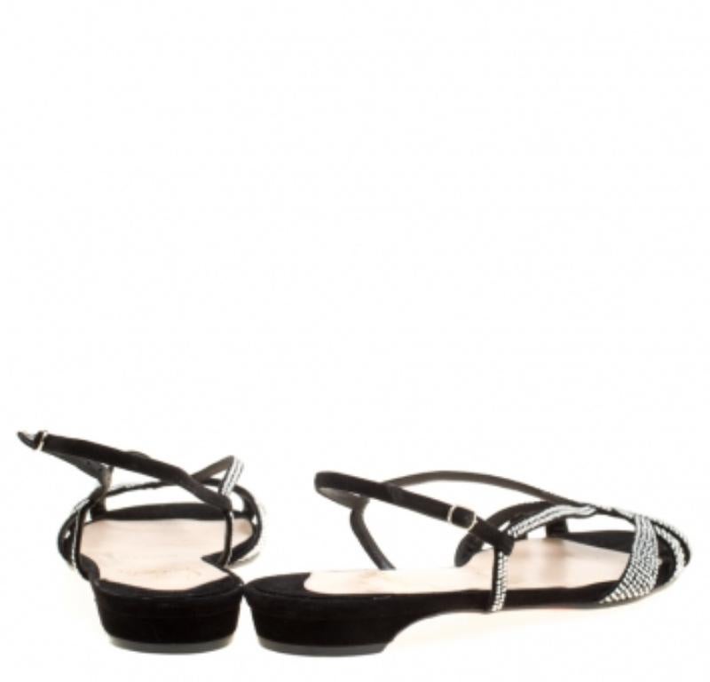 Christian Louboutin Crystal Embellished Suede Slingback Flat Sandals Size 36.5 Bon état - En vente à Dubai, Al Qouz 2