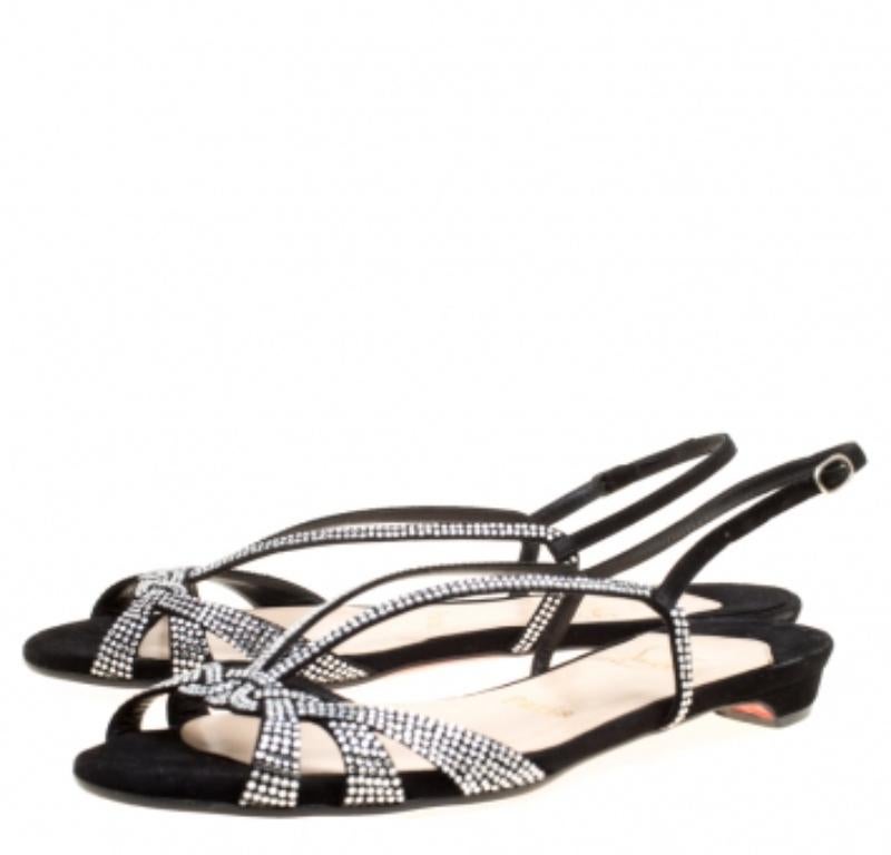 Christian Louboutin Crystal Embellished Suede Slingback Flat Sandals Size 36.5 en vente 3