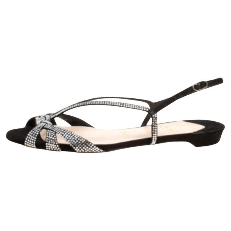 Christian Louboutin Crystal Embellished Suede Slingback Flat Sandals Size 36.5 en vente