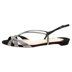 Christian Louboutin Crystal Embellished Suede Slingback Flat Sandals Size 36.5