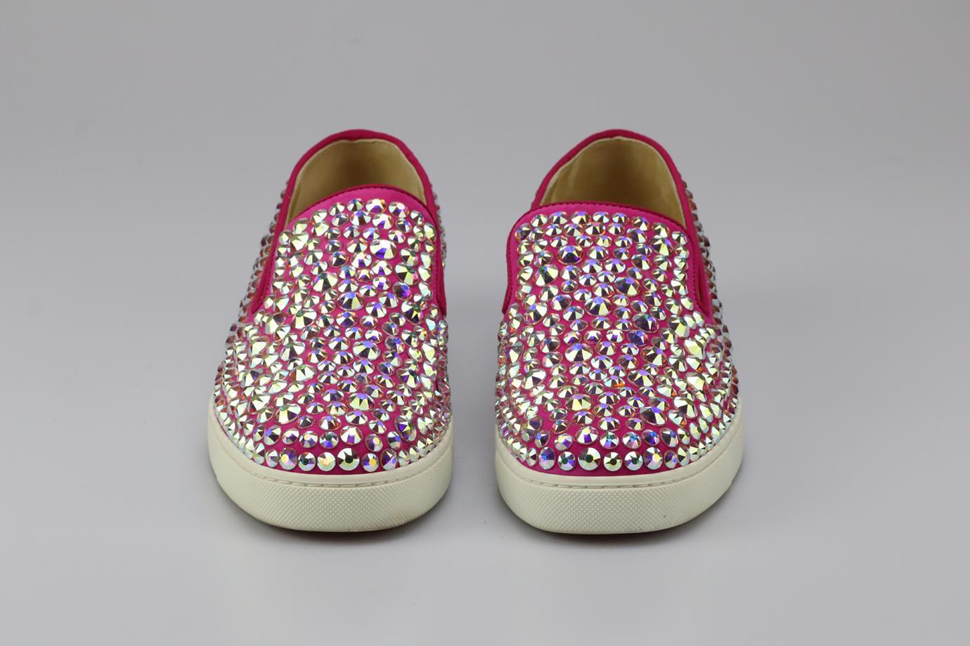 Christian Louboutin Crystal Embellished Suede Slip On Sneakers Eu 40 Uk 7 Us 10 In Excellent Condition In London, GB