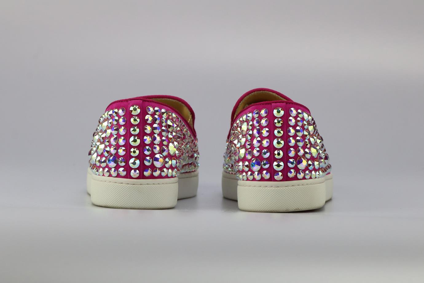 Women's Christian Louboutin Crystal Embellished Suede Slip On Sneakers Eu 40 Uk 7 Us 10