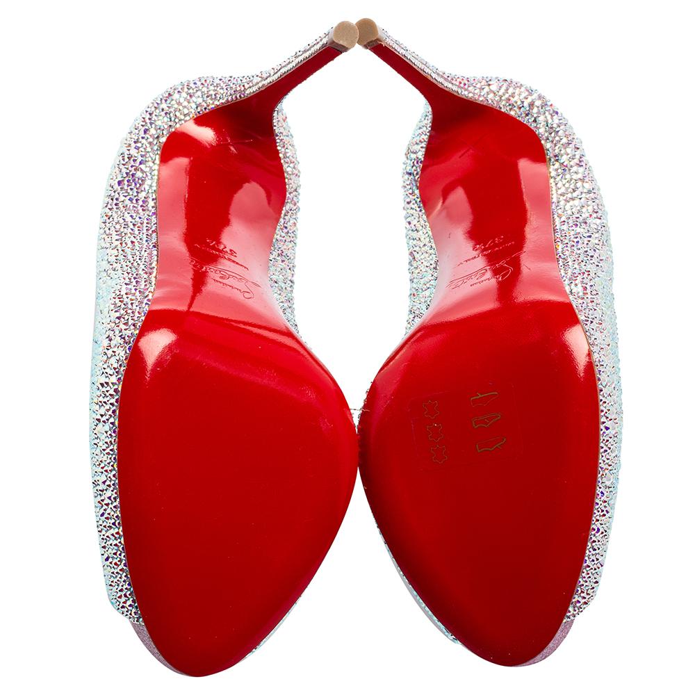 Christian Louboutin Crystal Leather Lady Peep-Toe Aurora Boreal Pumps Size 37.5 1