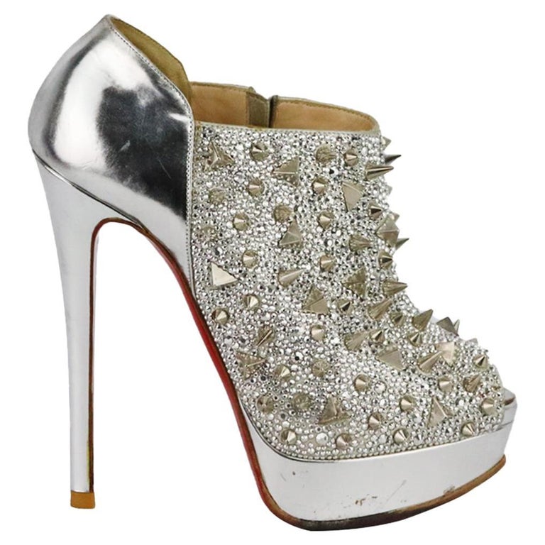 Christian Louboutin Crystal Spiked Leather Platform Ankle Boots EU 38 UK 5  US 8 For Sale at 1stDibs