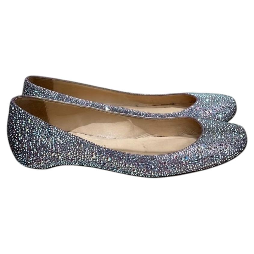 Pre-owned Christian Louboutin Crystal Strass Ballet Flats Sz.38.5 In Gray