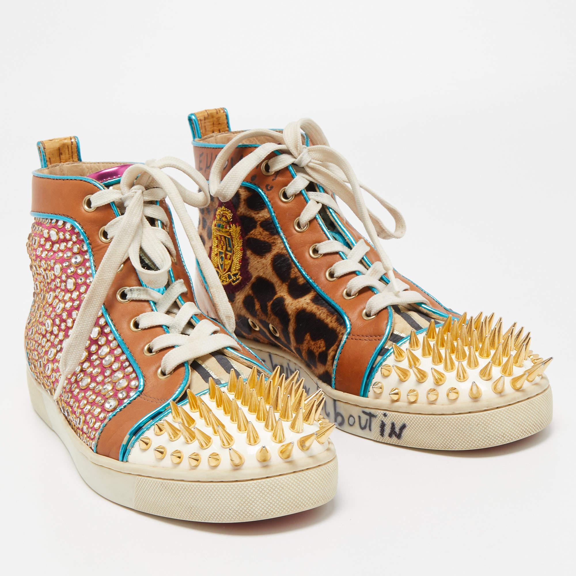 Christian Louboutin Crystal Suede Leopard Print Calf Hair Sneakers Size 42 1