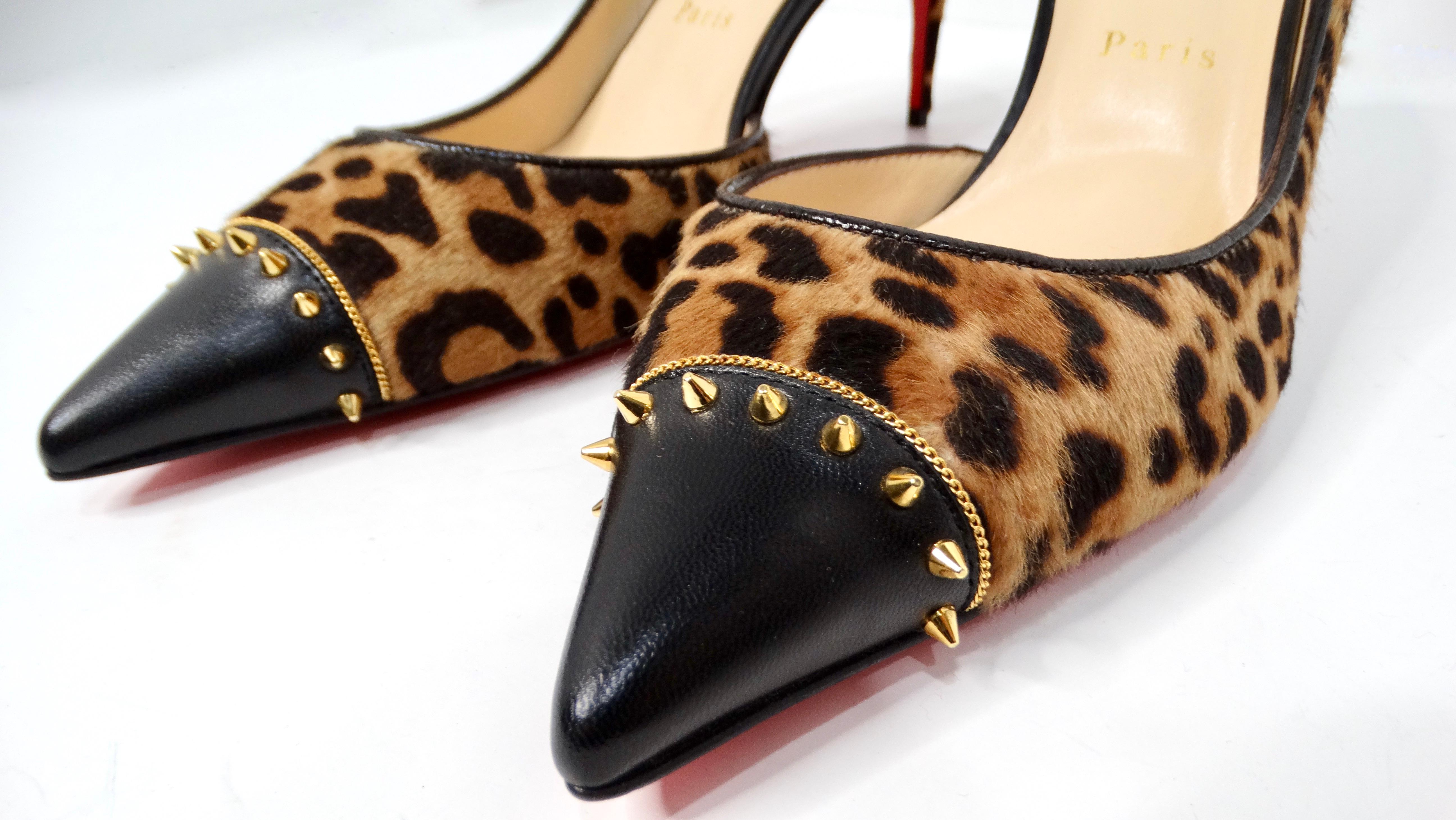 Christian Louboutin Culturella 70mm Ponyhaar Leoparden-Pumps mit Nieten (Beige) im Angebot