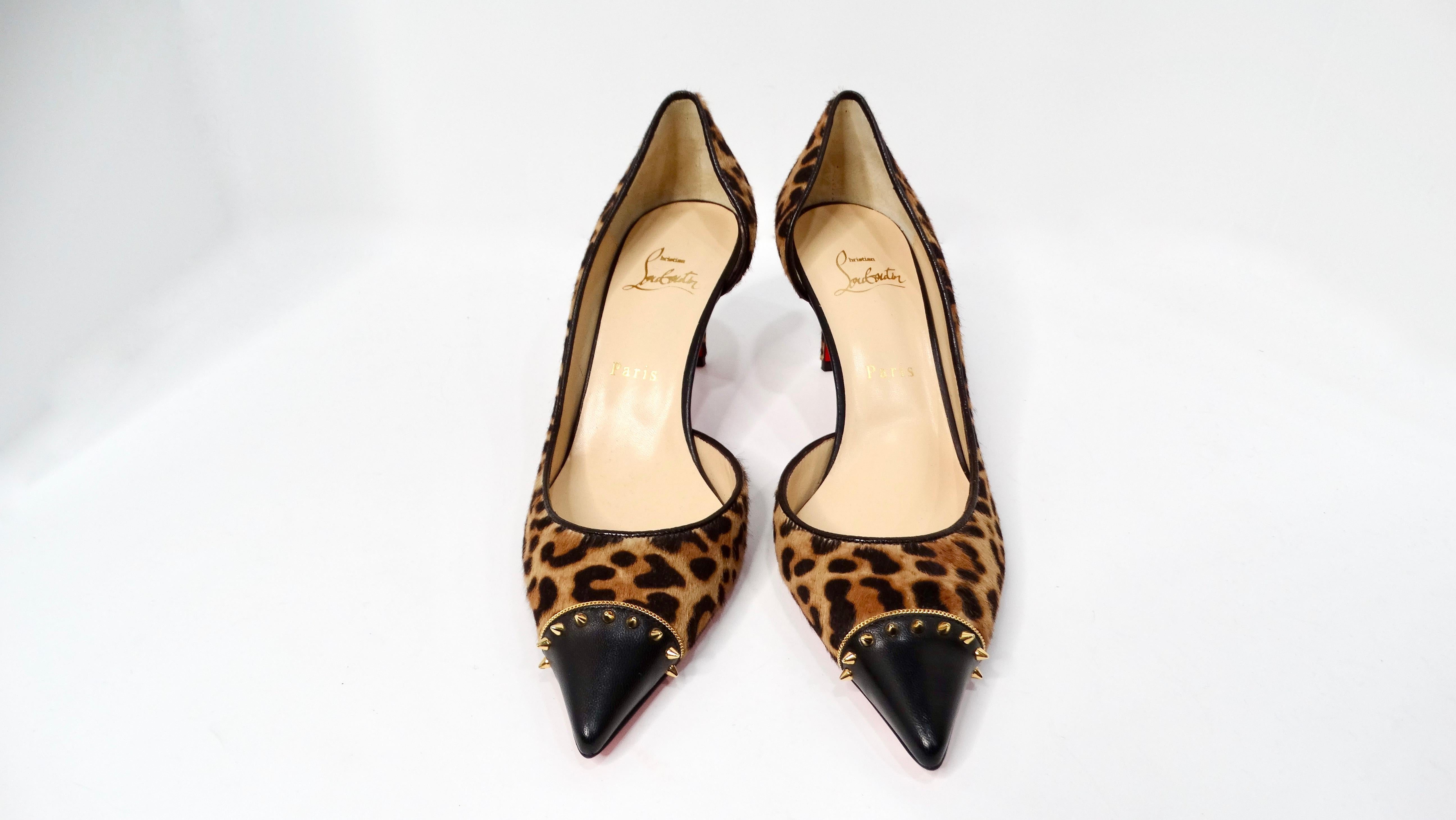 Christian Louboutin Culturella 70mm Ponyhaar Leoparden-Pumps mit Nieten im Zustand „Gut“ im Angebot in Scottsdale, AZ