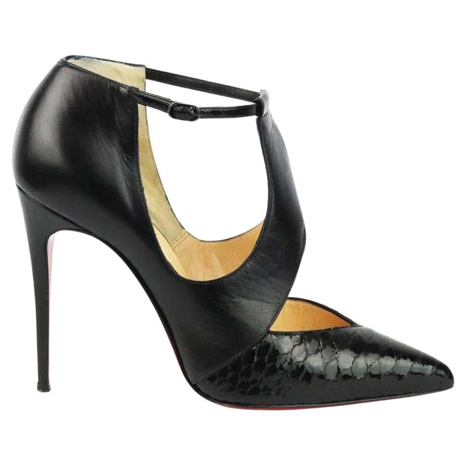 Christian Louboutin Cutout Python And Leather Ankle Boots EU 38 UK 5 US 8  For Sale at 1stDibs