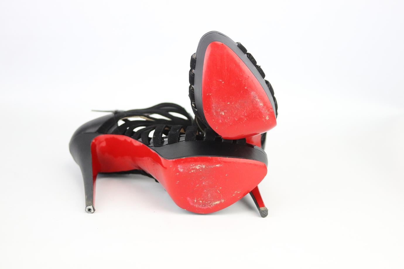 Black Christian Louboutin Cutout Suede And Leather Euplatform Sandals EU 38 UK 5 US 8 