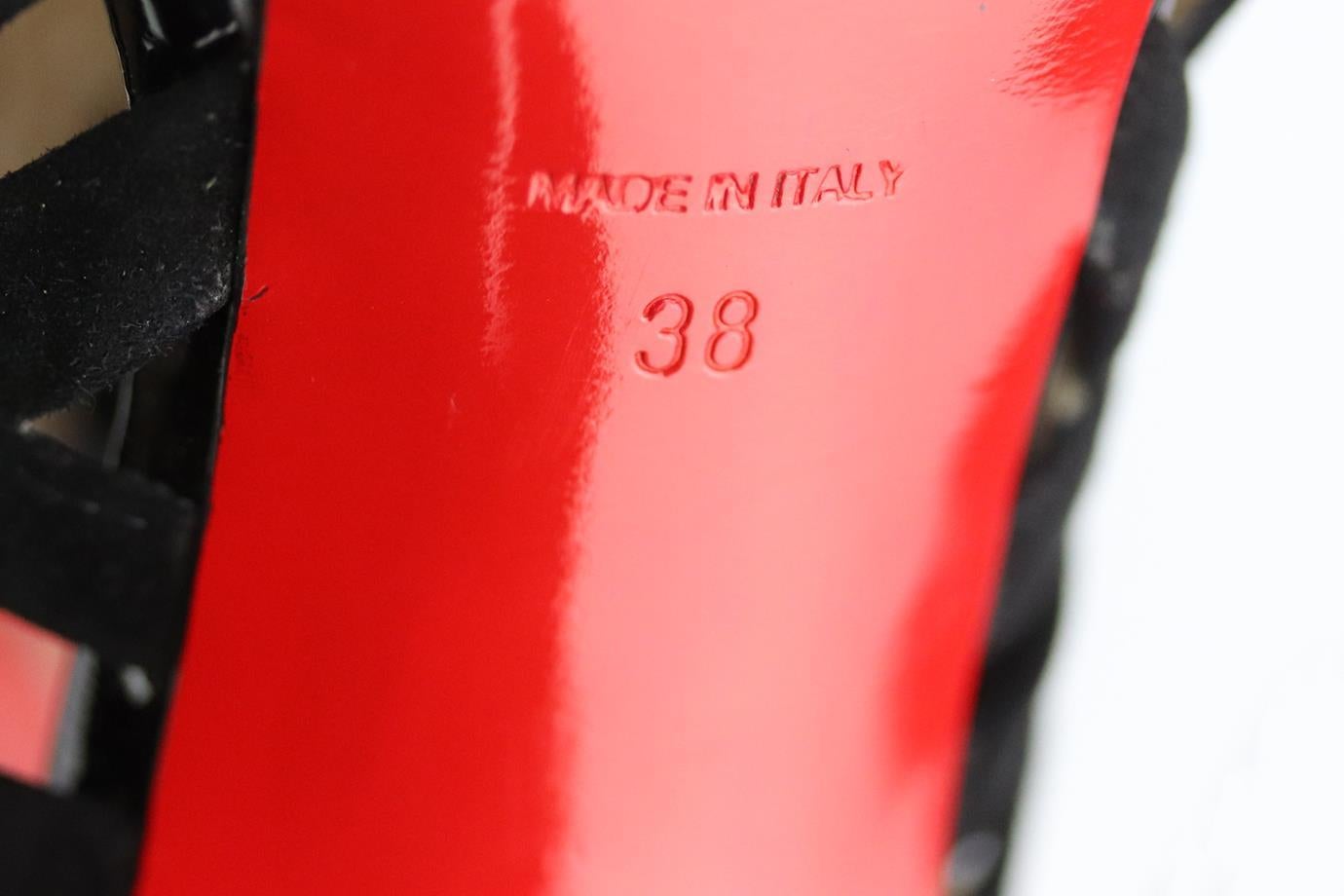 Women's Christian Louboutin Cutout Suede And Leather Euplatform Sandals EU 38 UK 5 US 8 