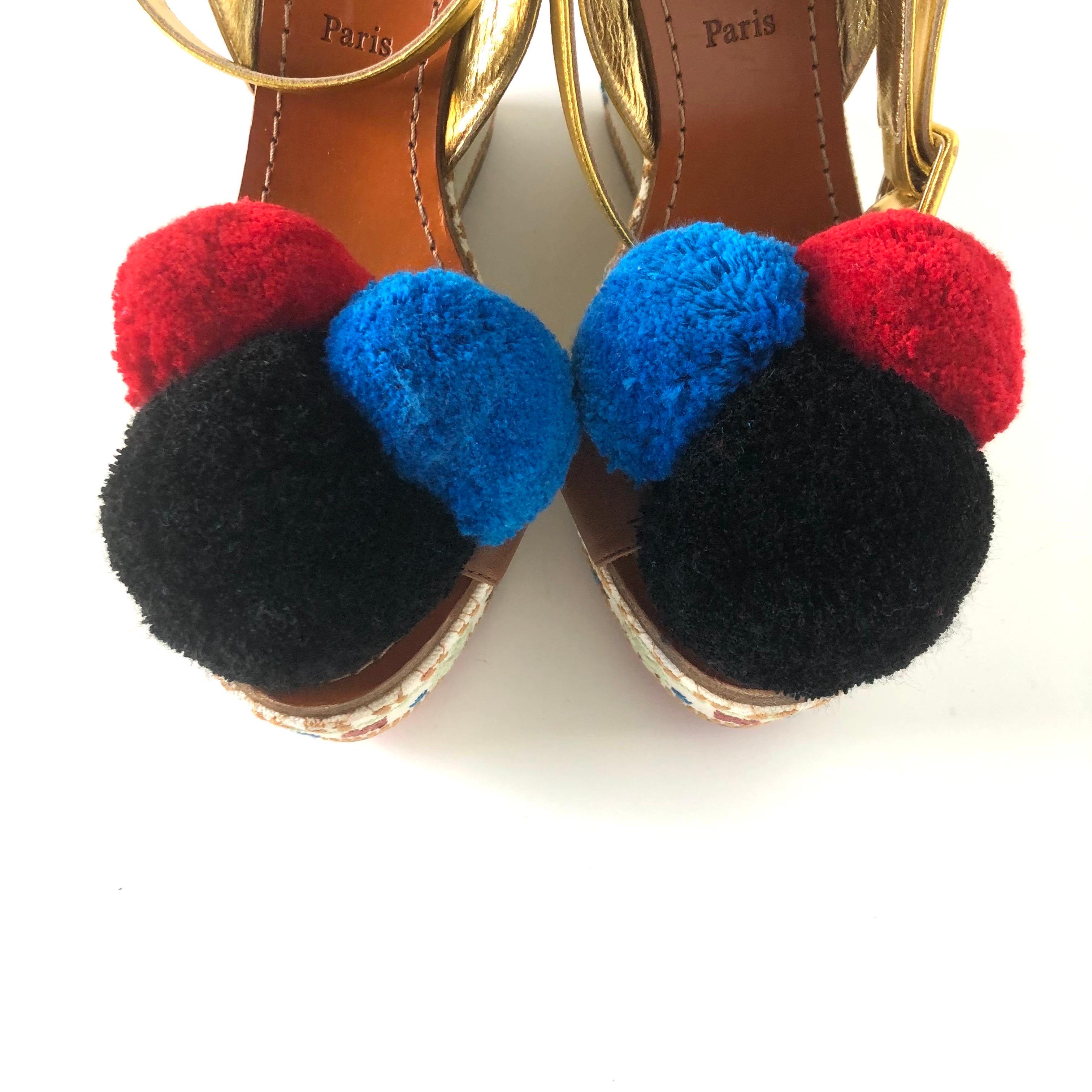 Christian Louboutin Cycladissimo Pompom Embroidered Platform Wedge Sandals 36 In condizioni Nuovo in vendita a Mechanicsville, VA