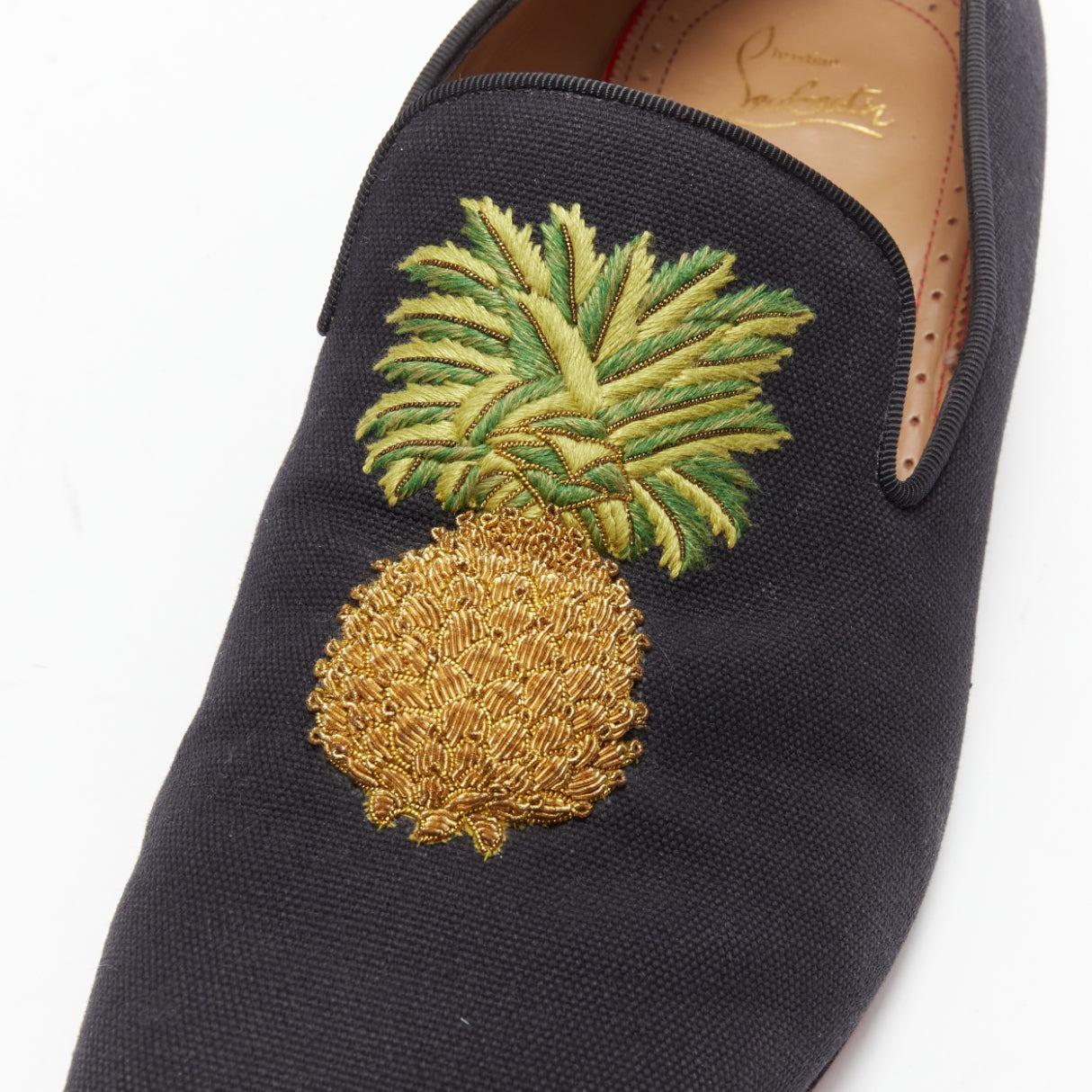 CHRISTIAN LOUBOUTIN Dadanas gold pineapple fabric loafers dress shoes EU42 3
