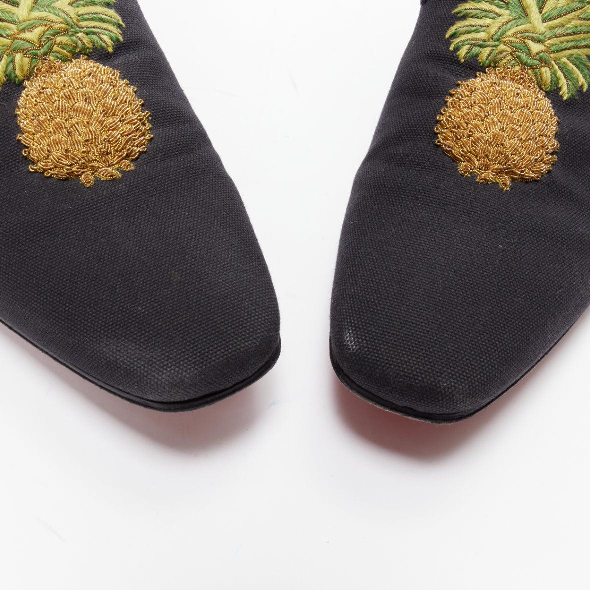 CHRISTIAN LOUBOUTIN Dadanas gold pineapple fabric loafers dress shoes EU42 4