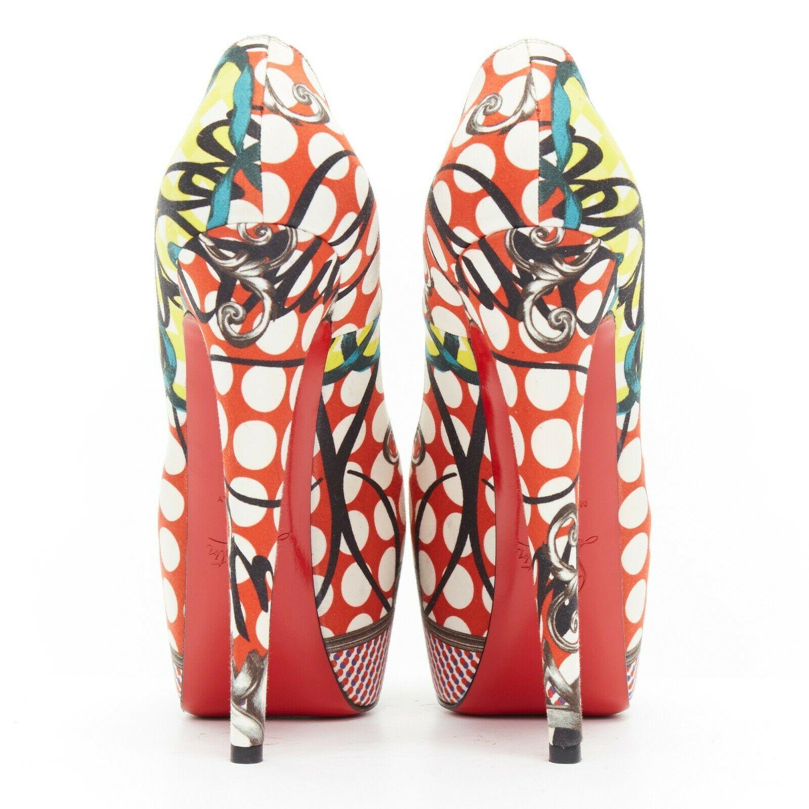 CHRISTIAN LOUBOUTIN Daffodil 160 red pop art print concealed platform pump EU36 In Good Condition In Hong Kong, NT