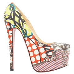 CHRISTIAN LOUBOUTIN Jonquille 160 rouge imprimé pop art escarpin à plateforme dissimulée EU36