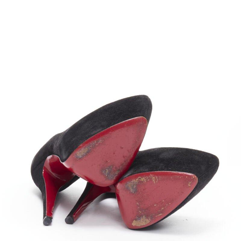 CHRISTIAN LOUBOUTIN Daffodile 160 black suede almond toe platform pump EU38 For Sale 7