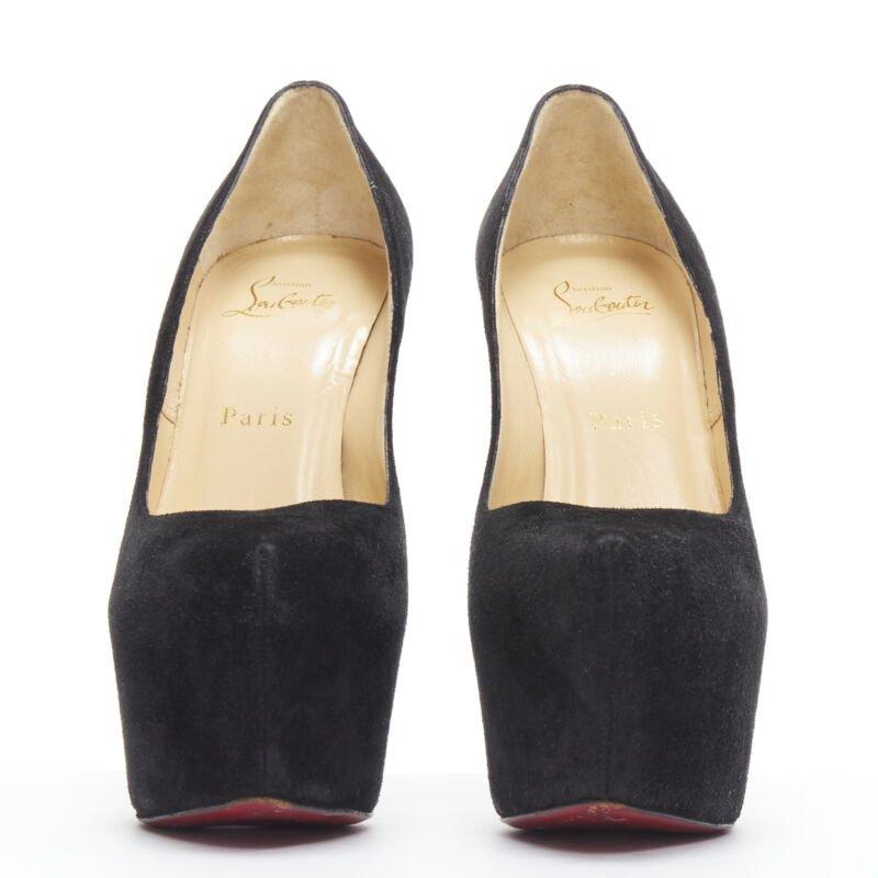 Black CHRISTIAN LOUBOUTIN Daffodile 160 black suede almond toe platform pump EU38 For Sale