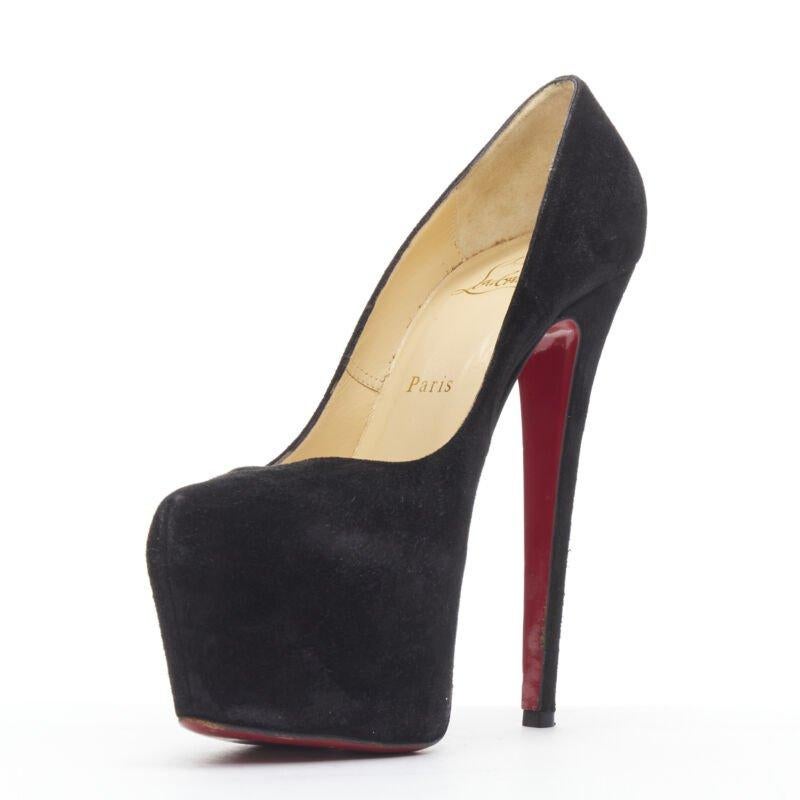 CHRISTIAN LOUBOUTIN Daffodile 160 black suede almond toe platform pump EU38 In Good Condition For Sale In Hong Kong, NT