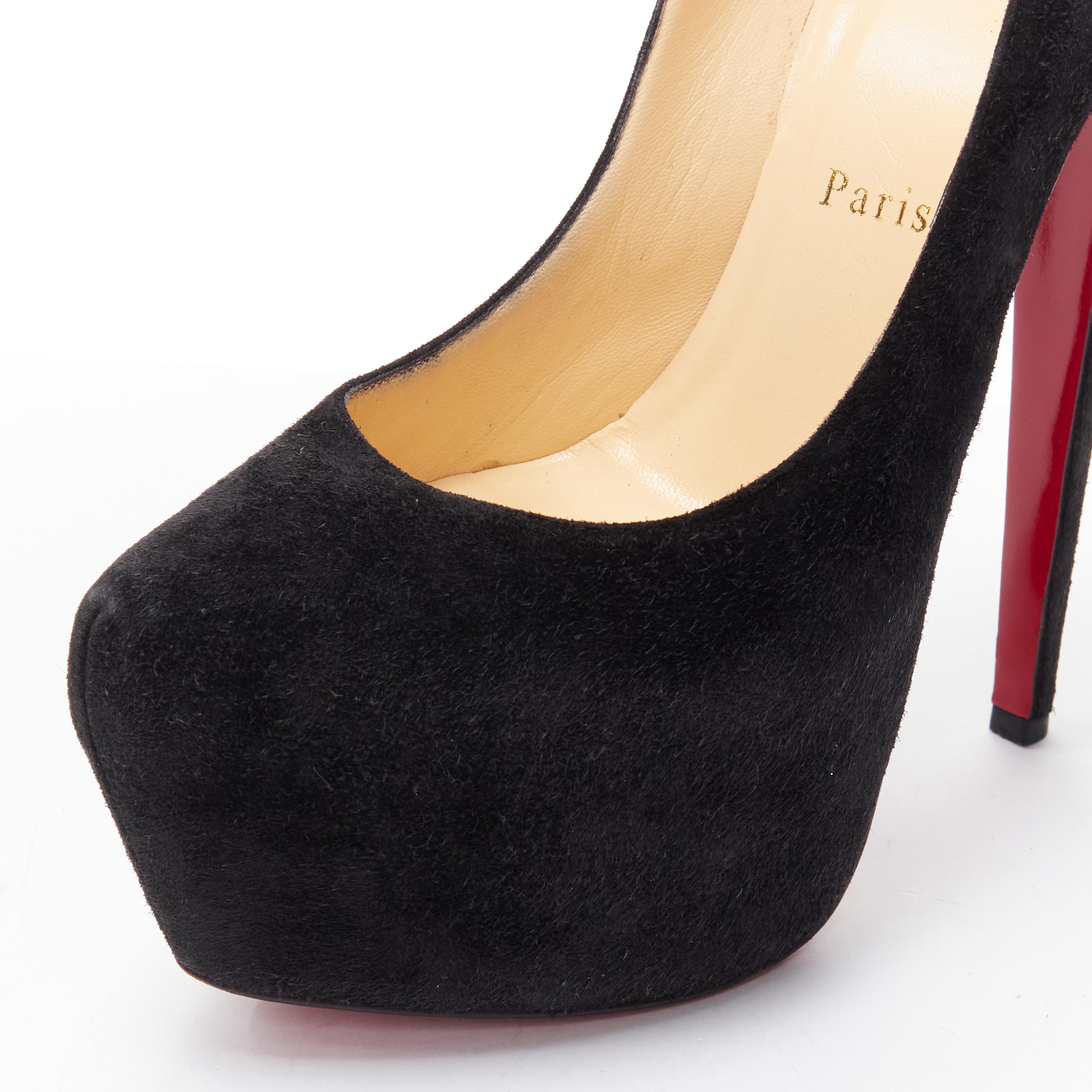 CHRISTIAN LOUBOUTIN Daffodile 160 black suede almond toe platform pump EU38 In Good Condition For Sale In Hong Kong, NT