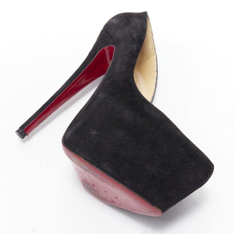 CHRISTIAN LOUBOUTIN Daffodile 160 black suede almond toe platform pump EU38 For Sale 4