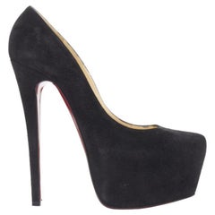 CHRISTIAN LOUBOUTIN Daffodile 160 black suede almond toe platform pump EU38