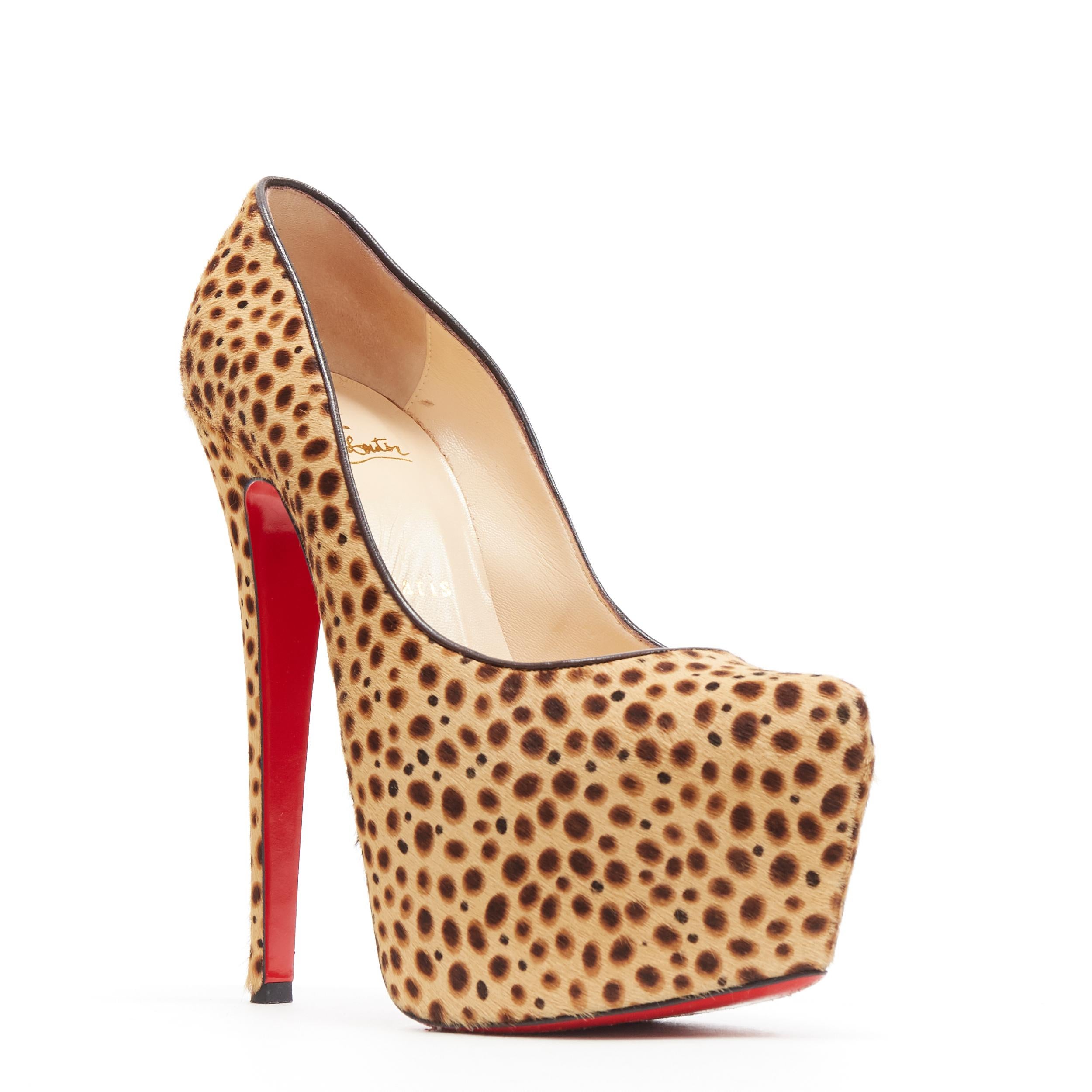 CHRISTIAN LOUBOUTIN Daffodile 160 brown pony jungle cheetah print platform EU38
Brand: Christian Louboutin
Designer: Christian Louboutin
Model Name / Style: Daffodile 160
Material: Leather; pony hair
Color: Brown
Pattern: Animal Print; cheetah
Extra