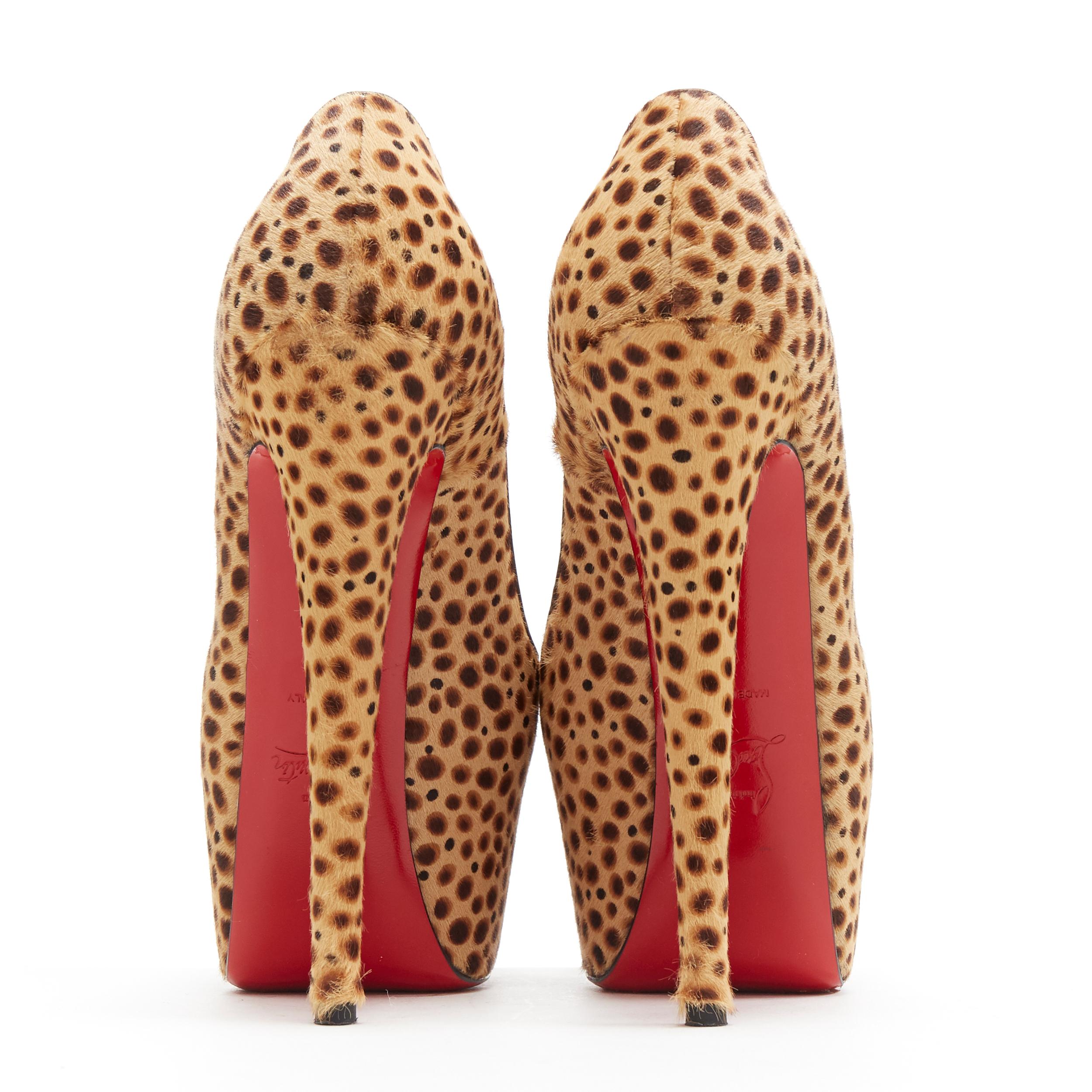 CHRISTIAN LOUBOUTIN Daffodile 160 brown pony jungle cheetah print platform EU38 In Excellent Condition In Hong Kong, NT
