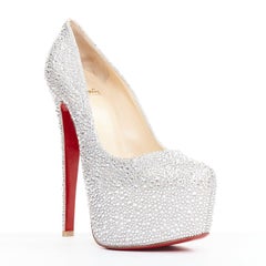 CHRISTIAN LOUBOUTIN Daffodile 160 silver crystal encrusted platform pumps EU37.5