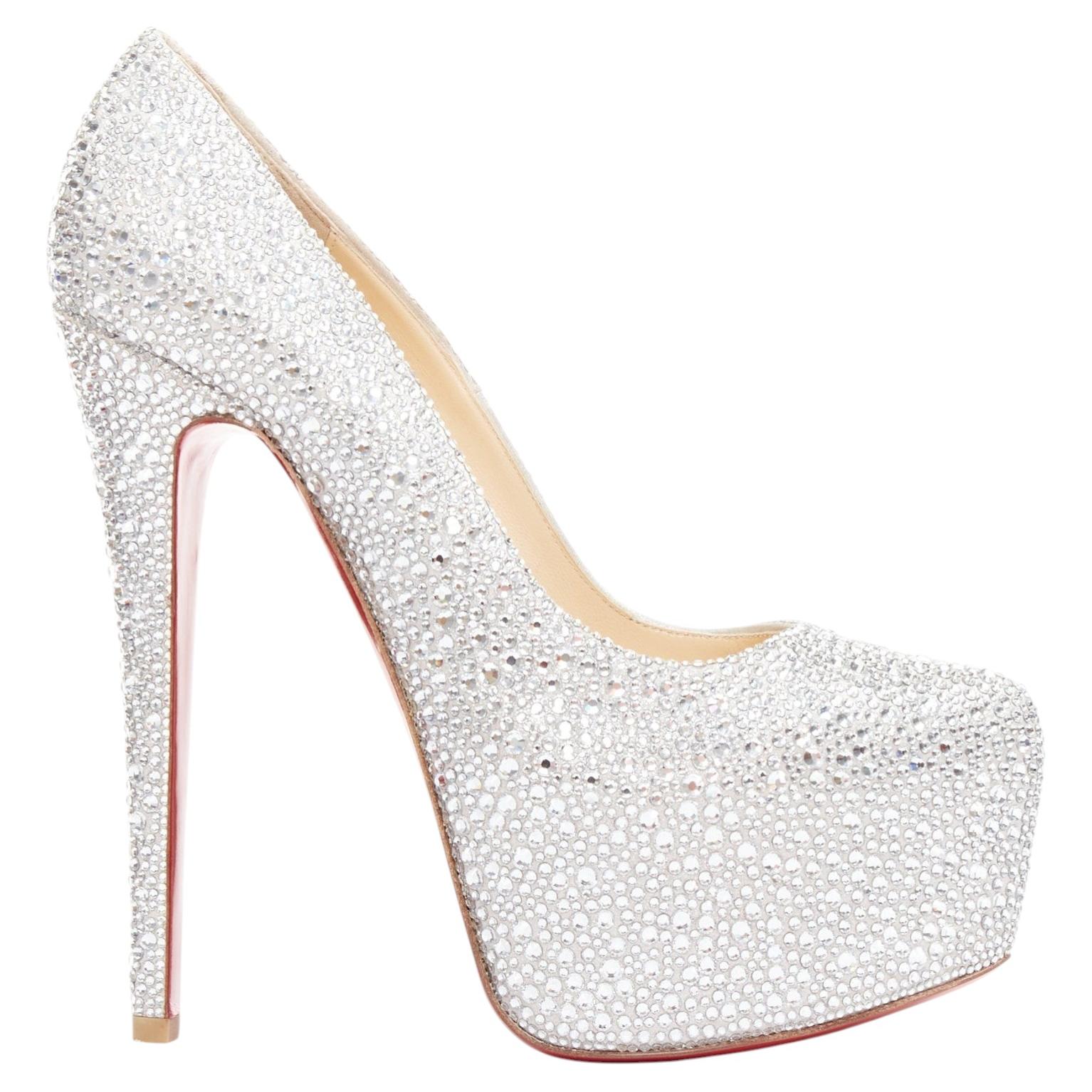 Pre-owned Christian Louboutin Daffodile 160 Silver Crystal Encrusted Platform Pumps Eu37.5