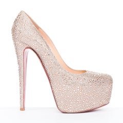 CHRISTIAN LOUBOUTIN Daffodile 160 Strass crystal pink satin platform pumps EU38