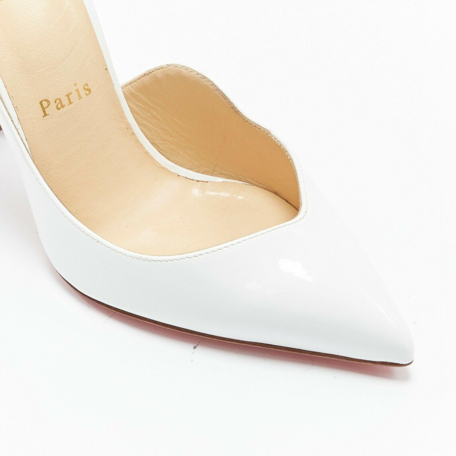 CHRISTIAN LOUBOUTIN Dalida white patent point heel wavy heel bridal pump EU37.5 In Excellent Condition In Hong Kong, NT