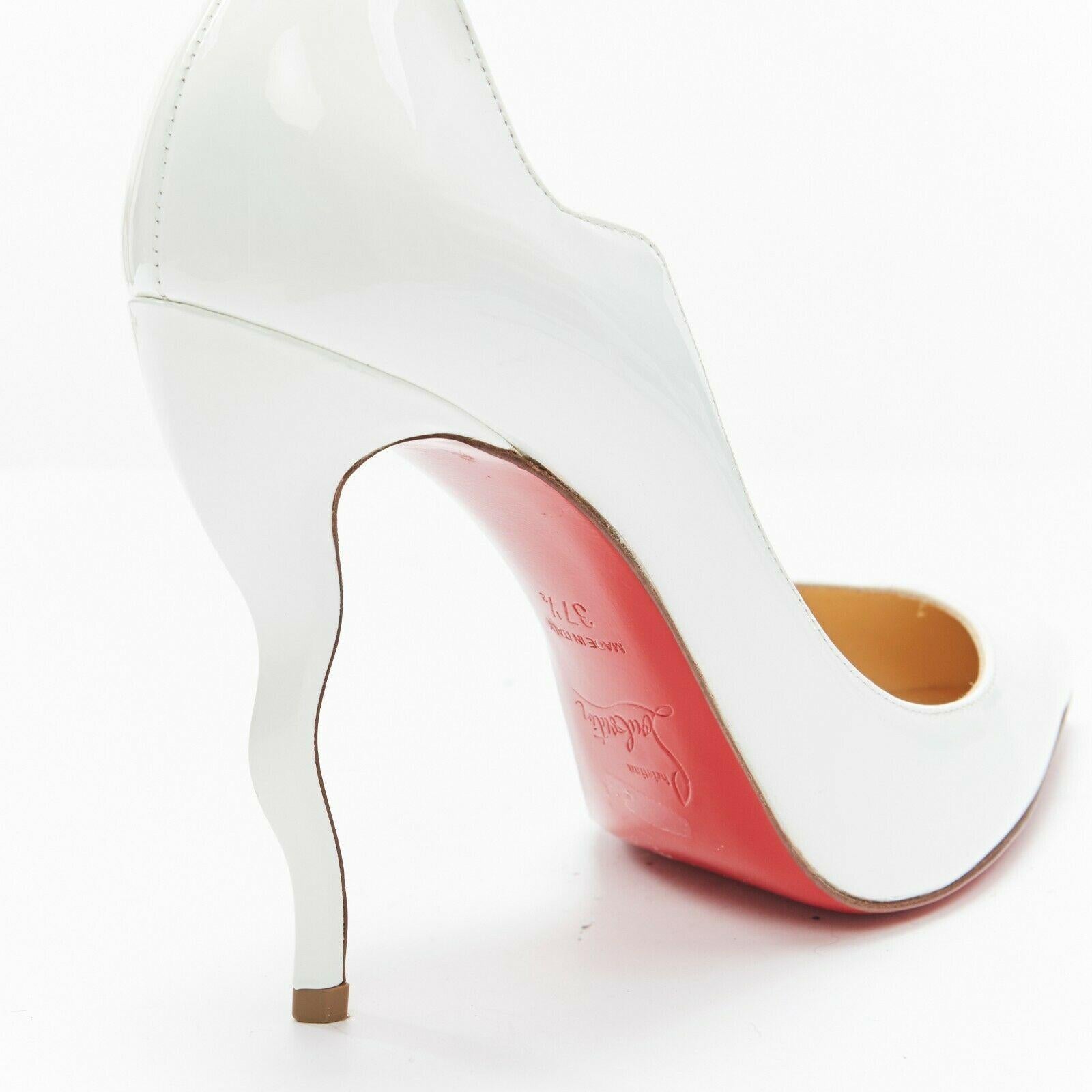CHRISTIAN LOUBOUTIN Dalida white patent point heel wavy heel bridal pump EU37.5 1