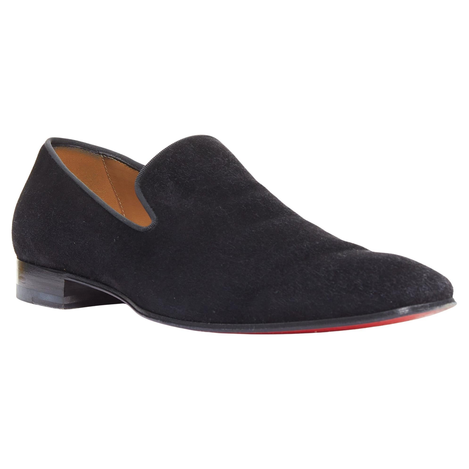 CHRISTIAN LOUBOUTIN Dandelion black suede classic minimal slip on loafers EU39.5