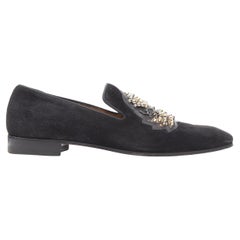 CHRISTIAN LOUBOUTIN Dandelion CL studded emblem black suede evening loafer EU40