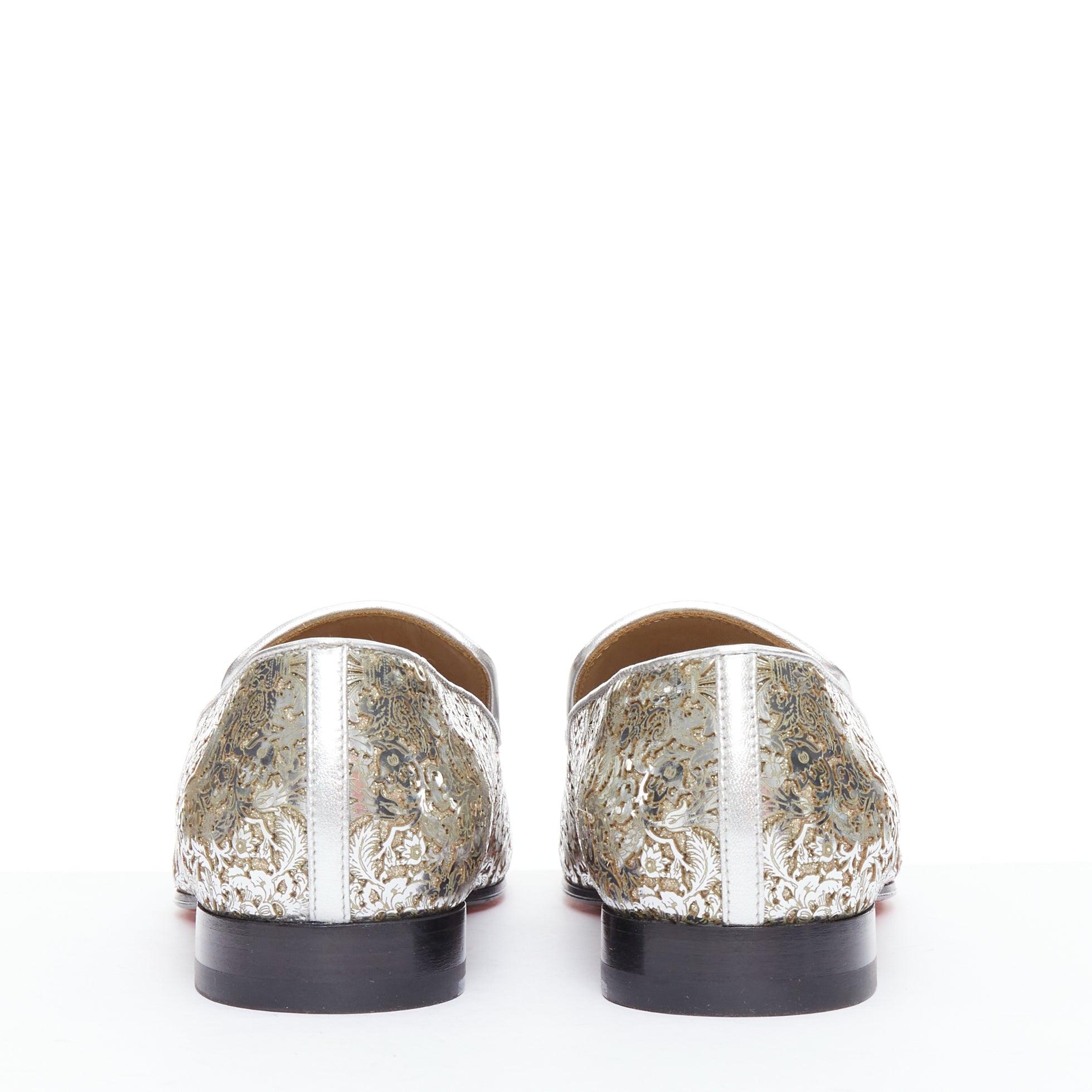 Uomo CHRISTIAN LOUBOUTIN Dandelion argento specchiato taglio laser mocassini in pelle EU40.5 in vendita