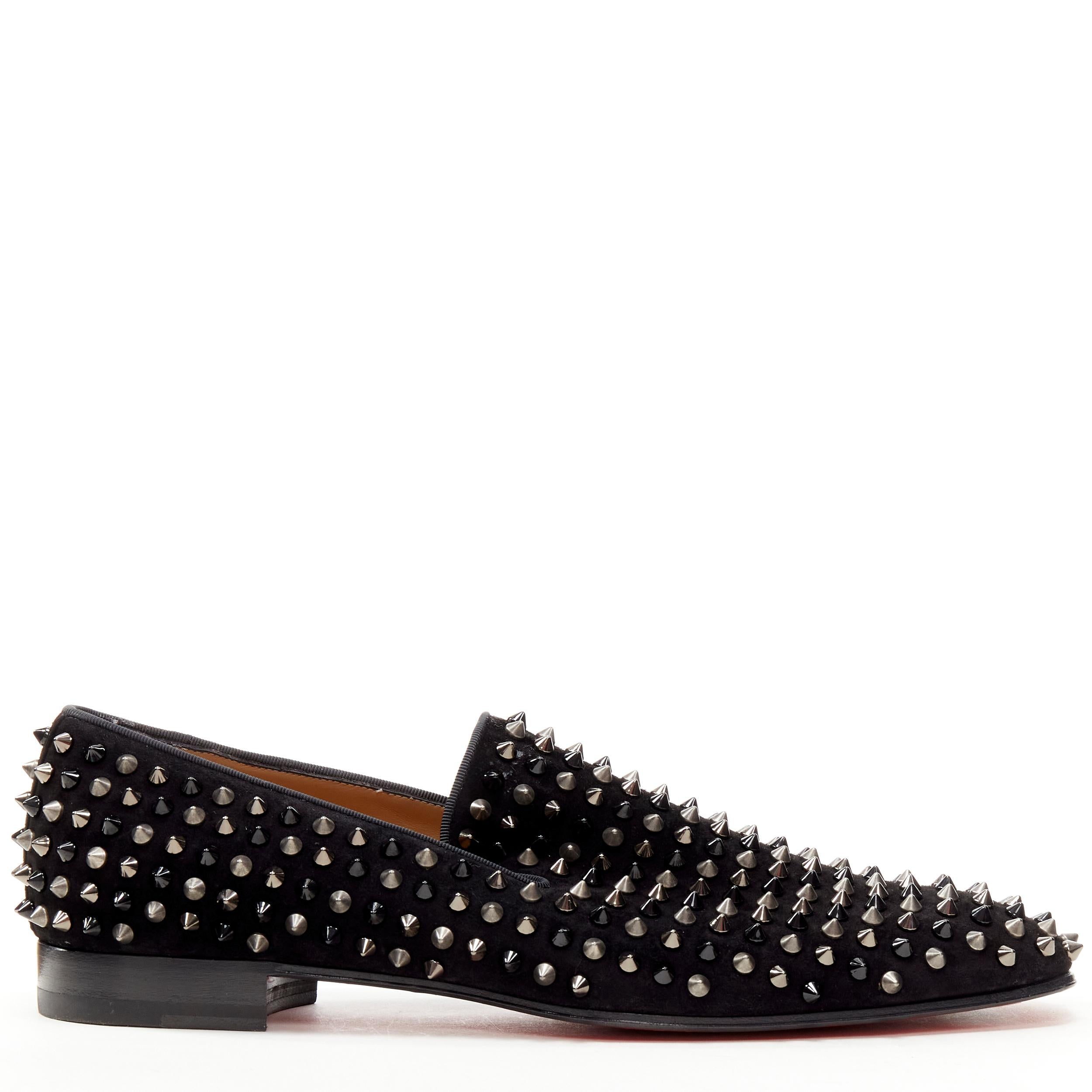 CHRISTIAN LOUBOUTIN Dandelion Spikes black mixed silver stud loafer EU42.5 
Reference: TGAS/C01160 
Brand: Christian Louboutin 
Model: Dandelion Spikes 
Material: Suede 
Color: Black 
Pattern: Solid 
Extra Detail: Stacked wooden heel. 
Made in: