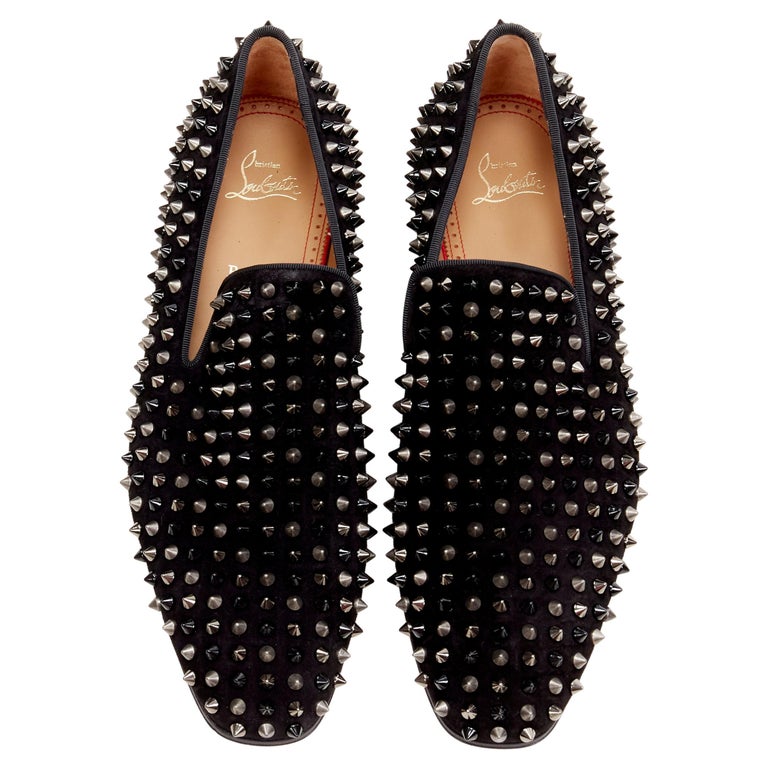 CHRISTIAN LOUBOUTIN Dandelion Spikes black mixed silver stud loafer EU42.5  For Sale at 1stDibs