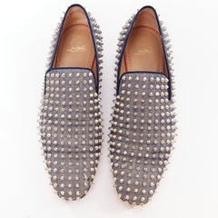 CHRISTIAN LOUBOUTIN Dandelion Spikes denim silver spike stud slip on loafer EU43
