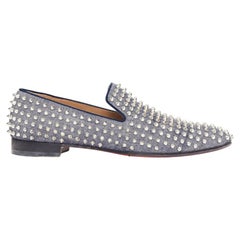 CHRISTIAN LOUBOUTIN Dandelion Spikes denim silver spike stud slip on loafer EU43
