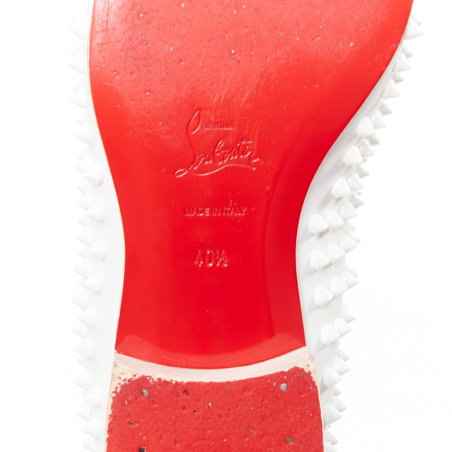 CHRISTIAN LOUBOUTIN Dandelion white leather spike stud loafer shoes EU40.5 For Sale 5