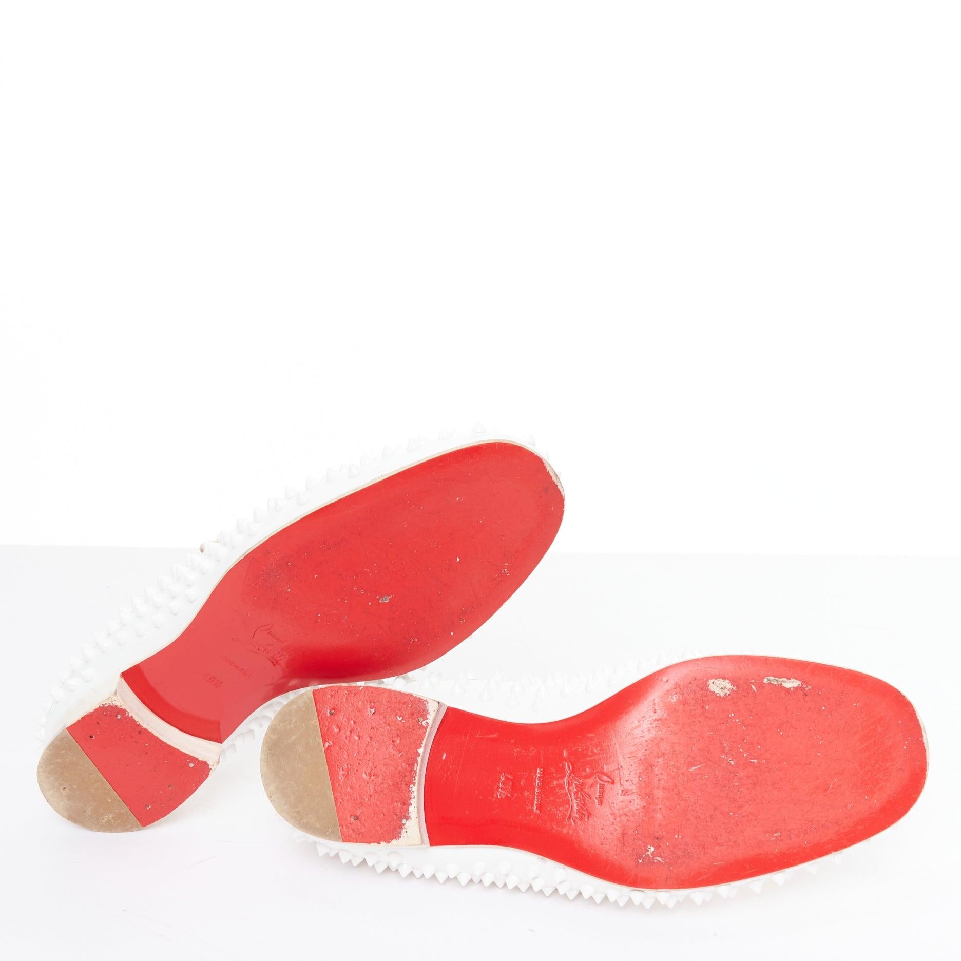 CHRISTIAN LOUBOUTIN Dandelion white leather spike stud loafer shoes EU40.5 For Sale 6