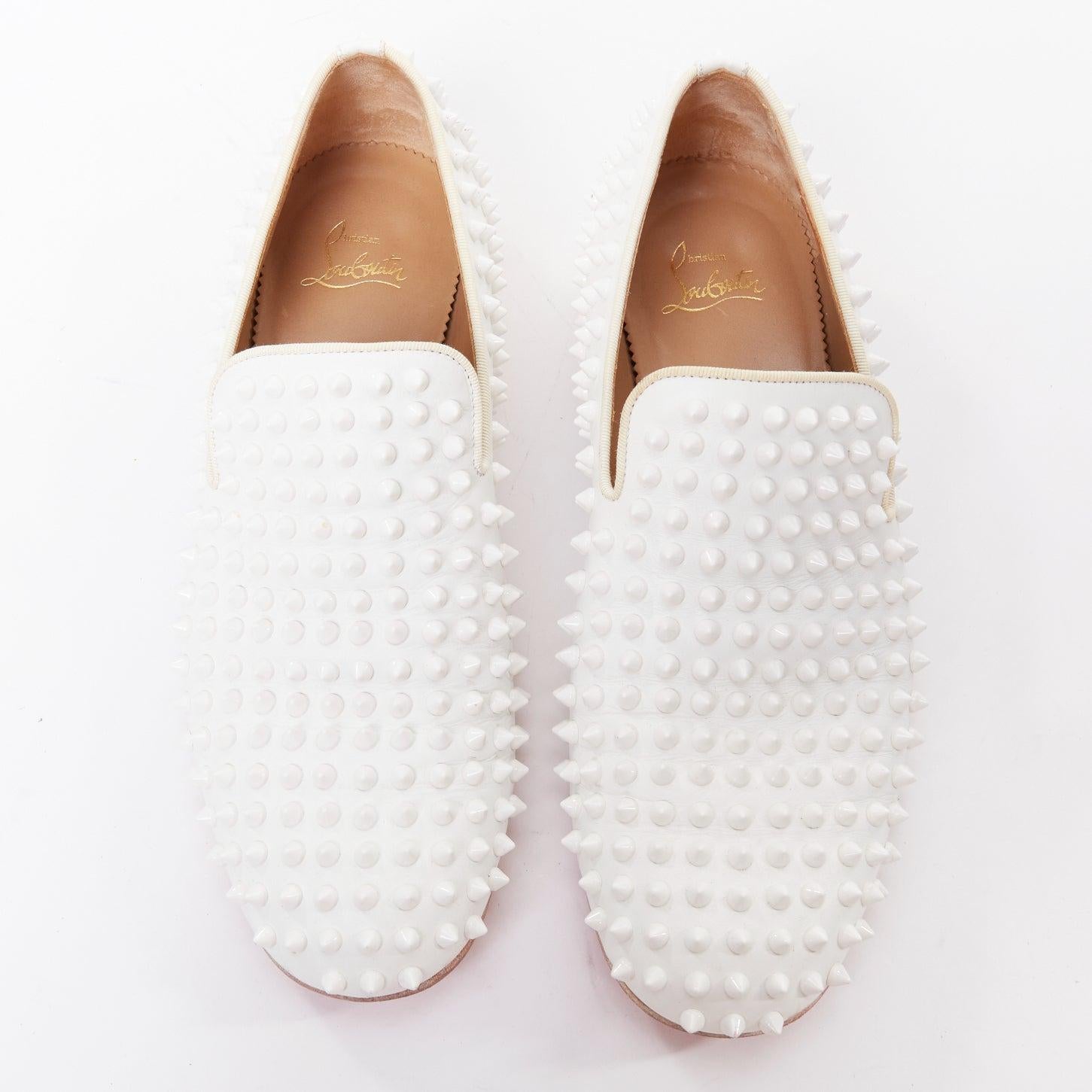 CHRISTIAN LOUBOUTIN Dandelion white leather spike stud loafer shoes EU40.5
Reference: SYYG/A00033
Brand: Christian Louboutin
Model: Dandelion
Material: Leather
Color: White
Pattern: Solid
Closure: Slip On
Lining: Nude Leather
Made in: