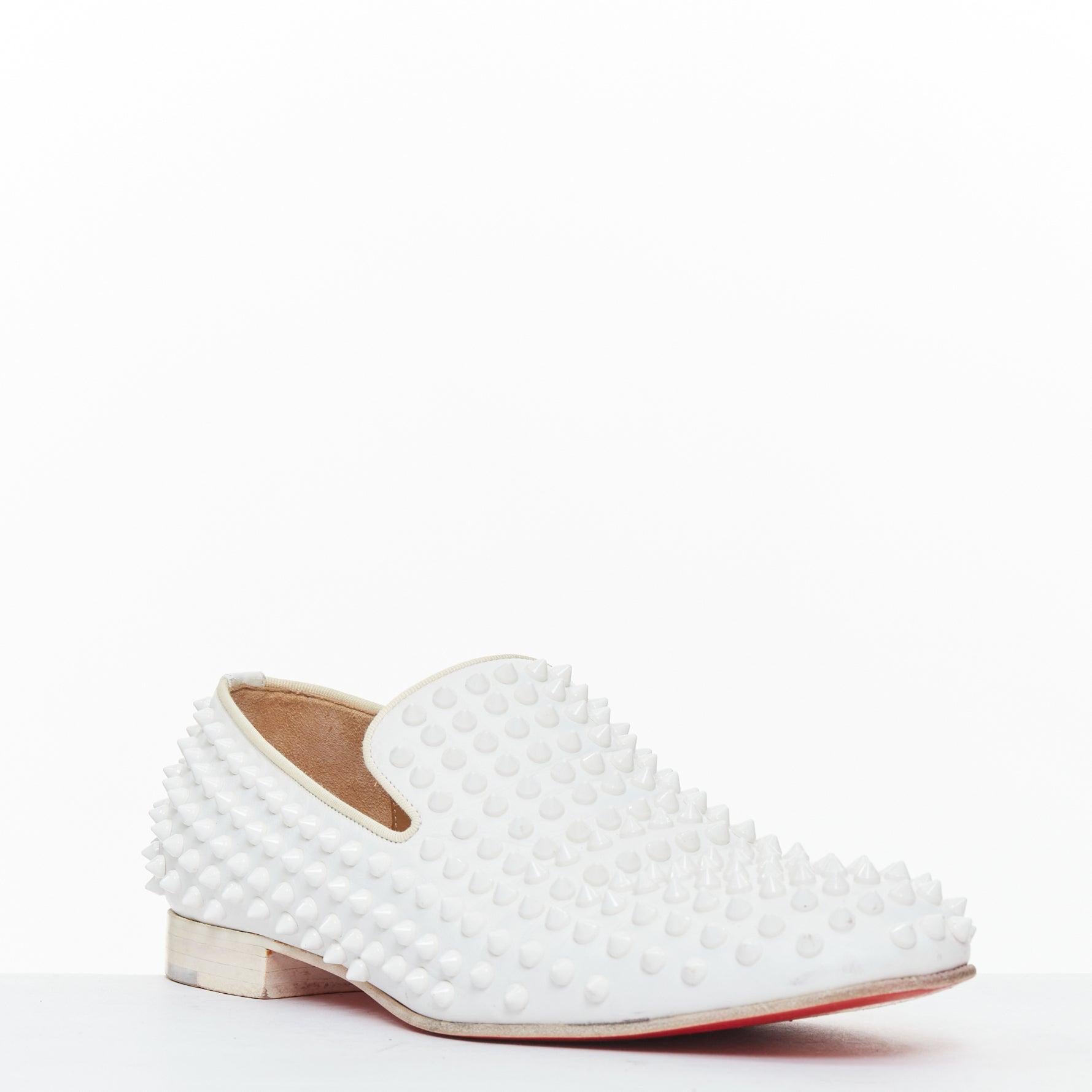 Gray CHRISTIAN LOUBOUTIN Dandelion white leather spike stud loafer shoes EU40.5 For Sale