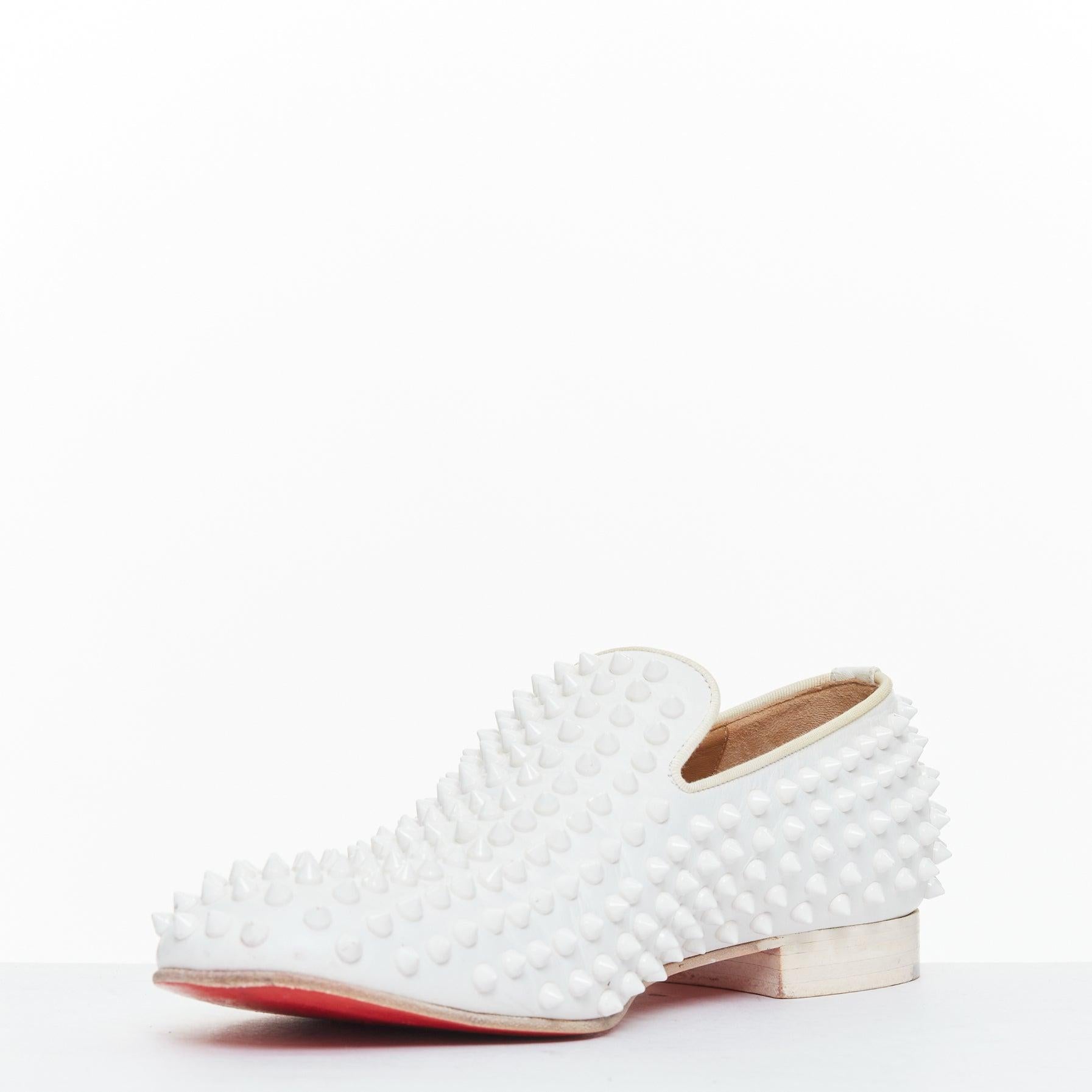 CHRISTIAN LOUBOUTIN Dandelion white leather spike stud loafer shoes EU40.5 In Fair Condition For Sale In Hong Kong, NT