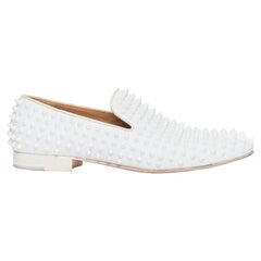 CHRISTIAN LOUBOUTIN Dandelion white leather spike stud loafer shoes EU40.5